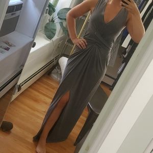 All Saints grey maxi dress with tie waist and slit